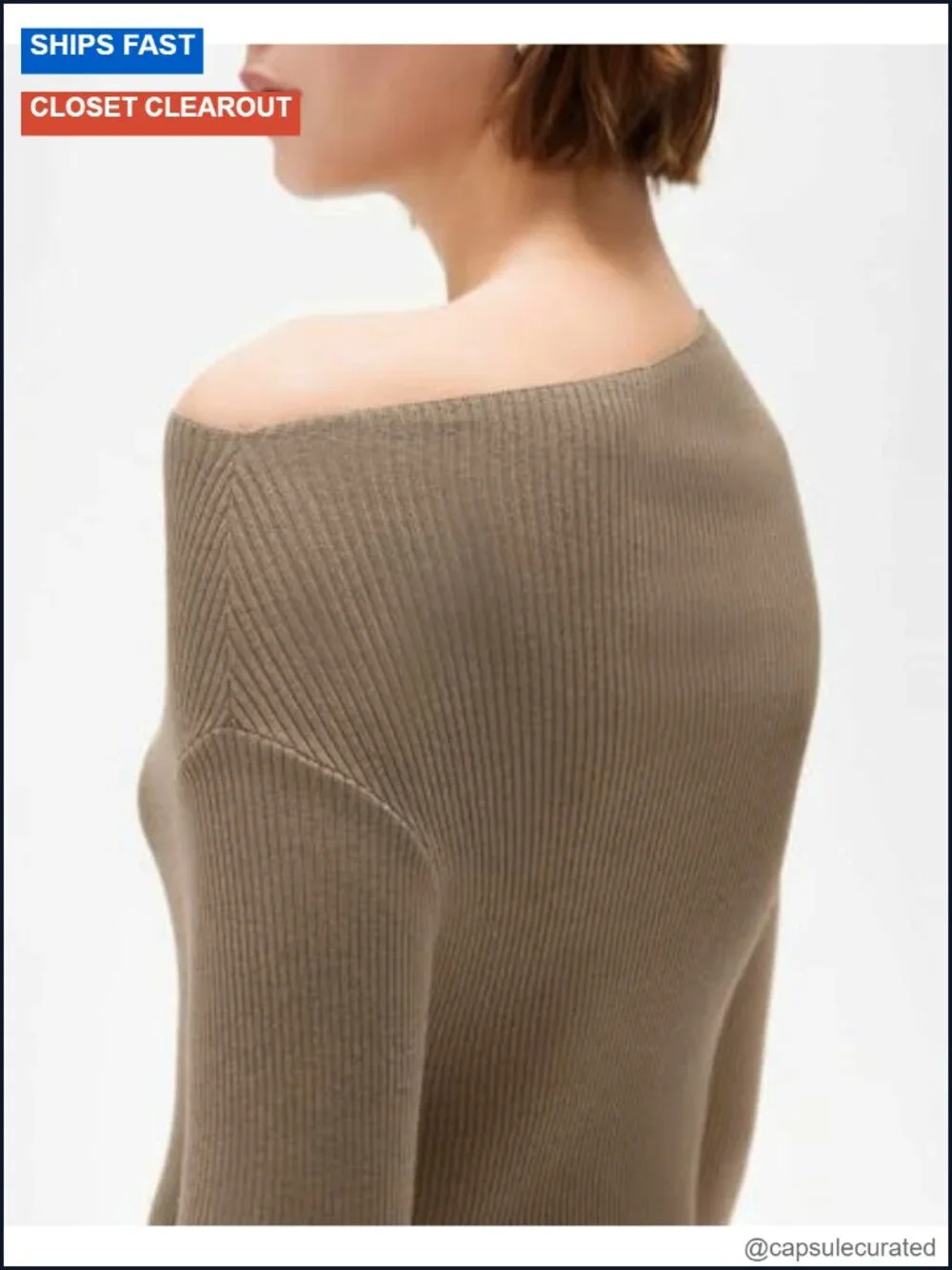 Off Shoulder Pullover Sweater Cashmere Ribbed Knit Long Sleeve Shirt
